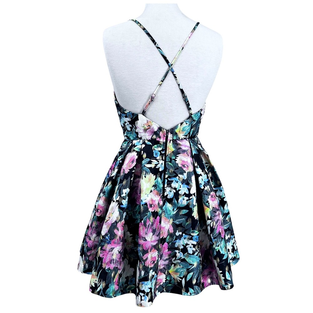 A Peach Mini Dress Kentucky Derby Black V Neck Strappy Whimsigoth Small - Picture 2 of 9